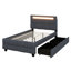 Lit plateforme tapissier simple avec lumière DEL et 2 tiroirs, lit plateforme avec tête de lit en tissu de lin-708216952
