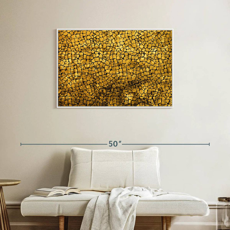 Mosaïque dorée, Cadre flottant blanc, 37 po x 25 po