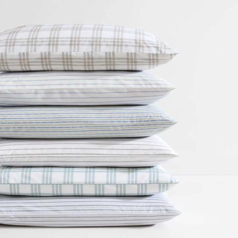 Gray Striped Cotton Percale Twin Sheet Set