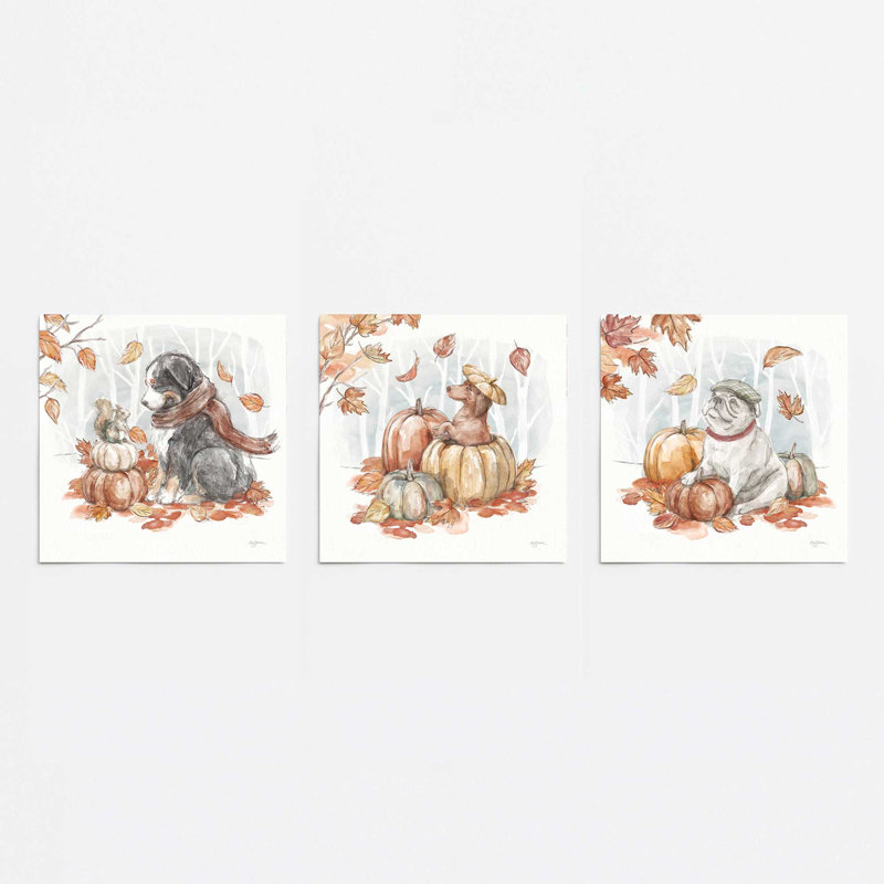 Ensemble de 3 reproductions de citrouilles, 12 po x 12 po, Sans cadre
