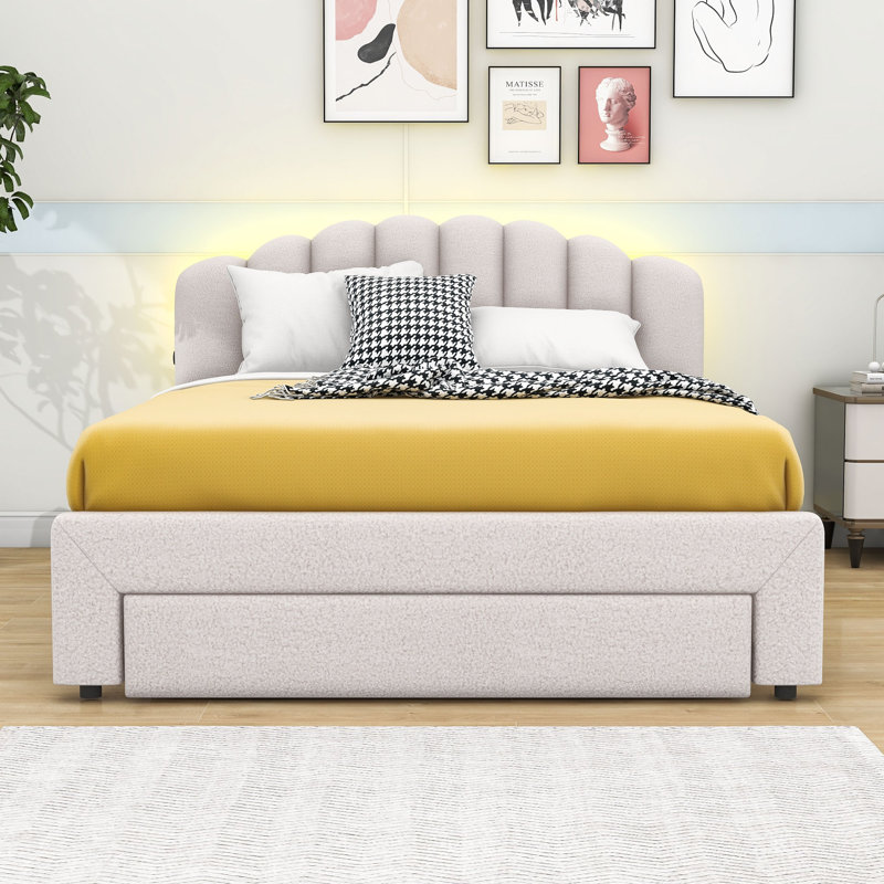 Aunjel Upholstered Platform Storage Bed, Beige