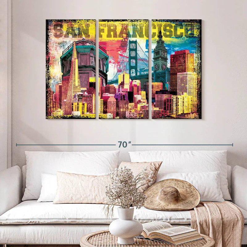 Rorry Iconic San Francisco Landmarks Grunge, 32" H x 50" W