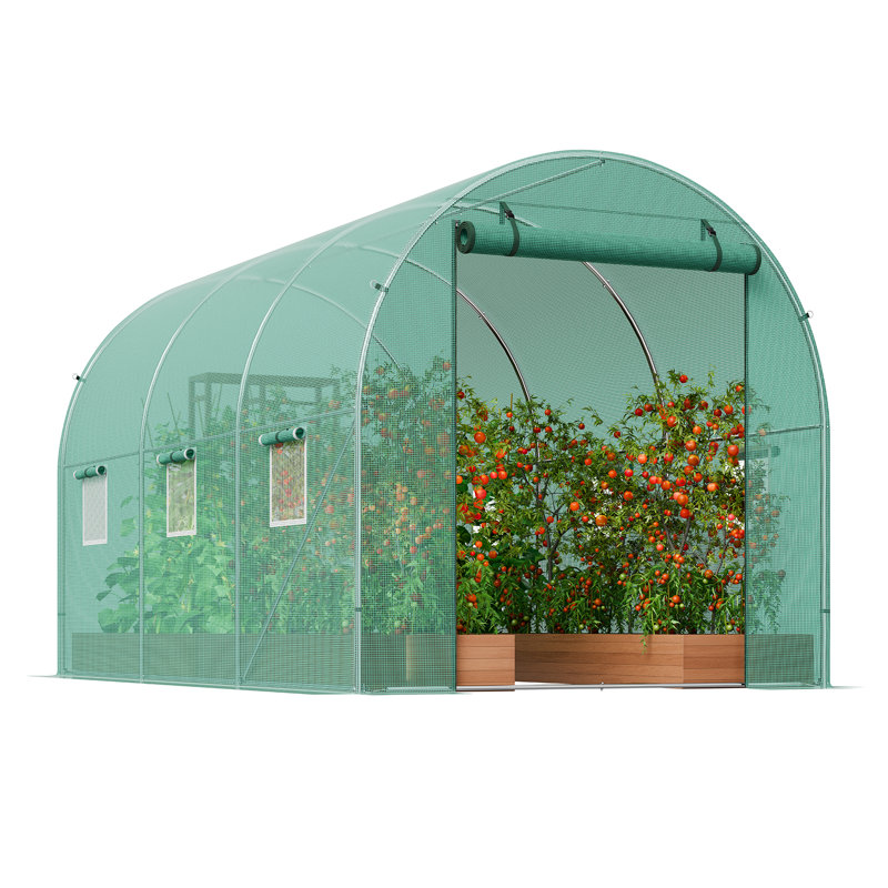 Walk-in Tunnel Greenhouse 9.58x6.43x6.23ft Galvanized Frame PE Cover Green, 74.4" H x 115.2" W x 76.8" D , Green