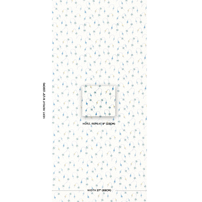 Papier peint floral Lolly, Bleus