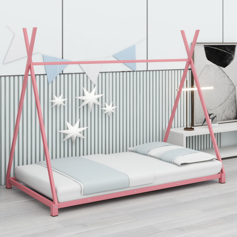 House Platform Bed With Triangle Structure, Pink