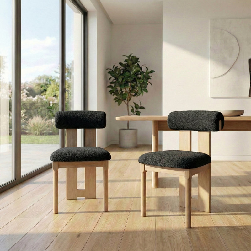 Abentego Solid Wood Fabric Dining Chair, Dark Gray, 2