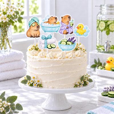 Capybara, gâteau d'anniversaire, 6 lilas spa en carton