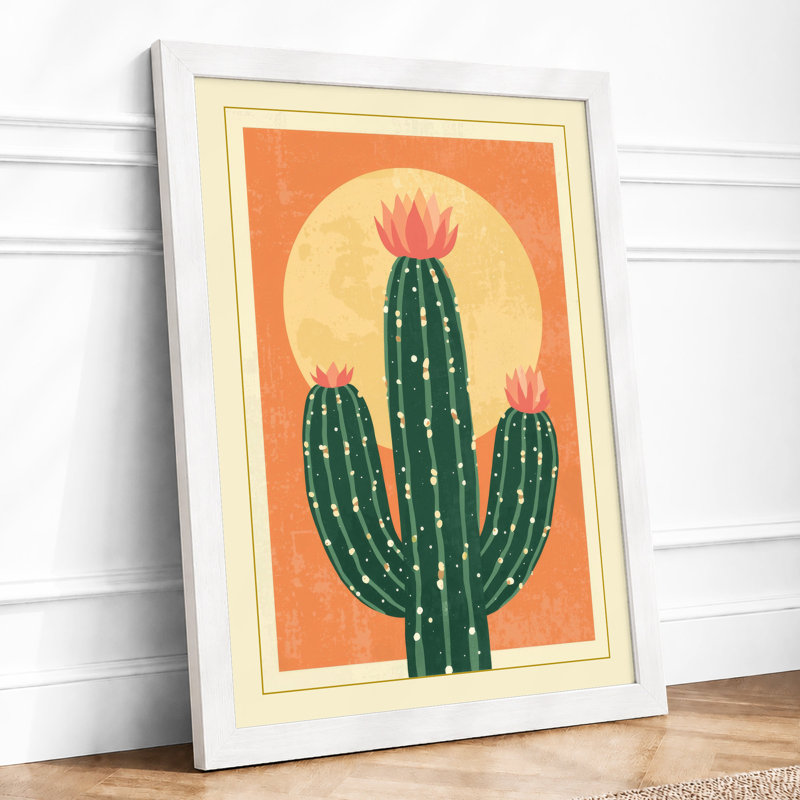 Saguaro at Sunrise Retro - Framed Print, A4 - 29.7 x 21.0 cm, White