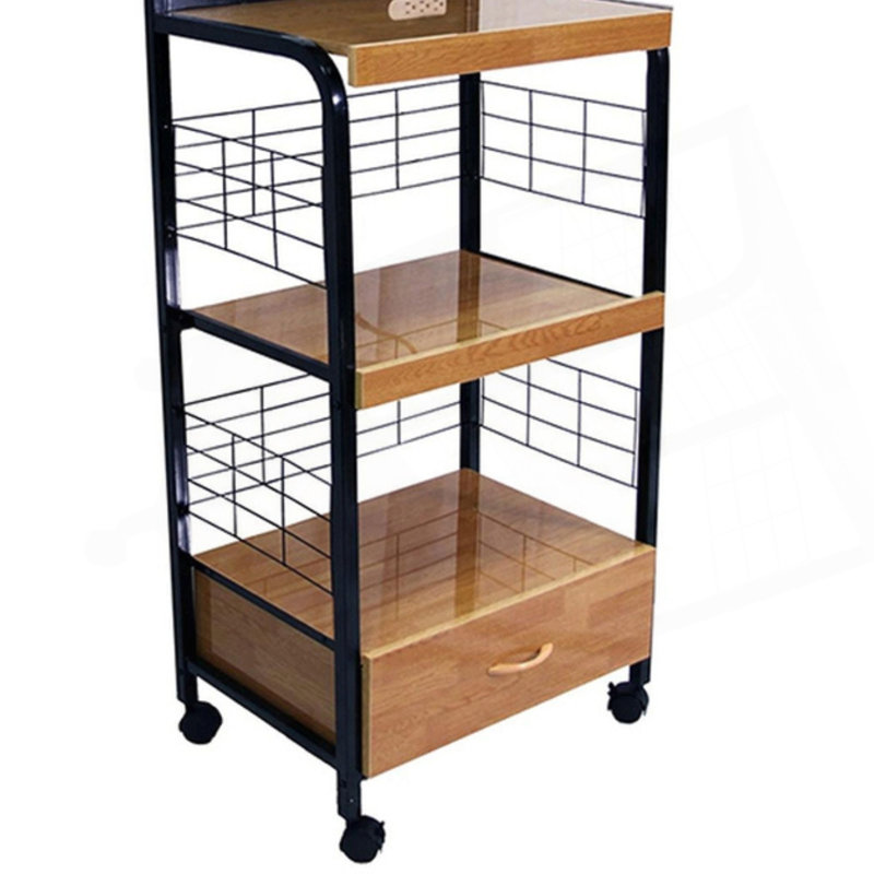 59.5 Inch Tall 4-Tier Microwave Kitchen Cart With Drawer, Outlet, And Natural Wood Finish For Enhanced Storage And Convenience