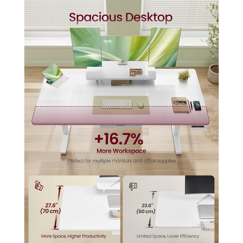 Adjustable Metal Base Standing Desk, 140cm W x 70cm D , White