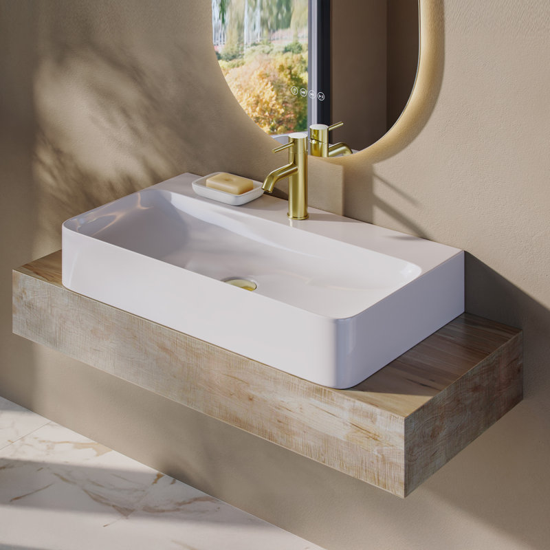 Lavabo vasque rectangulaire blanc brillant 32 po avec fixation pour robinet Voltaire