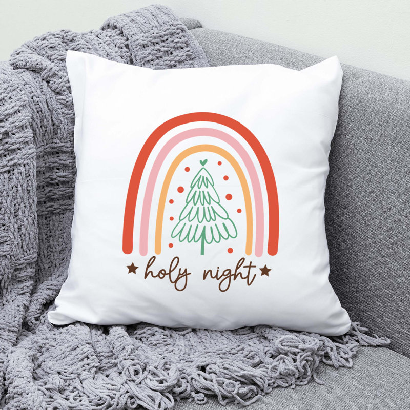 ChristmasRainbow-07 Polyester/Polyester Blend Reversible Throw Pillow, 16" x 16"