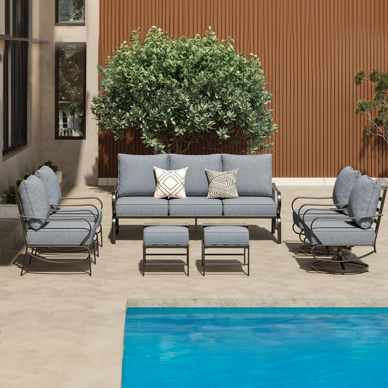 7-Person Patio Conversation Set With Cushions, Gray