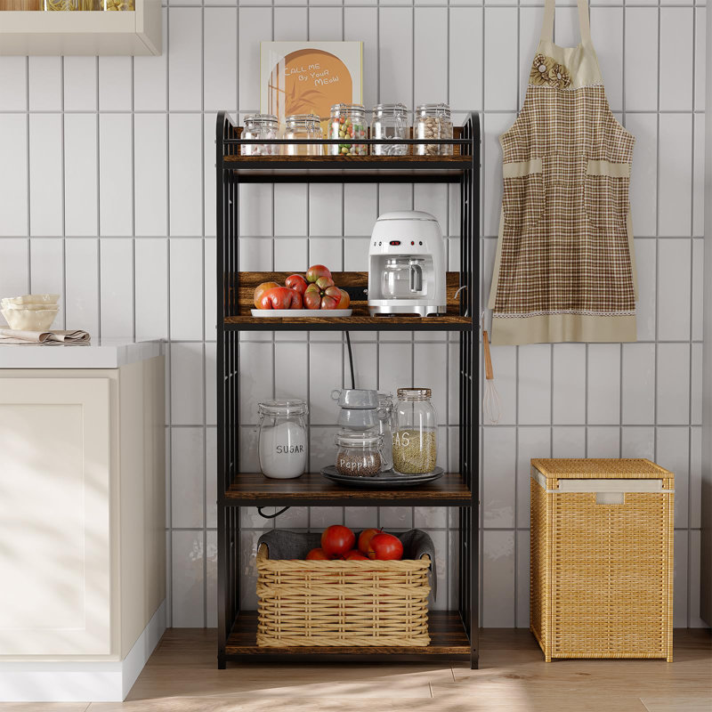 Étagère de boulanger 56 pouces à 4 niveaux avec cadre en métal réglable et support pour four à micro-ondes autoportant