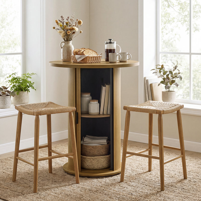 Table de pub ronde à hauteur de bar avec rangement caché pour porte tambour, H 40,1 po x l 31,5 po x P 31,5 po
