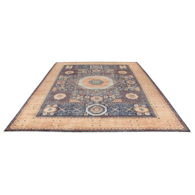 9x12 Navy and Beige Turkish Tribal Rug