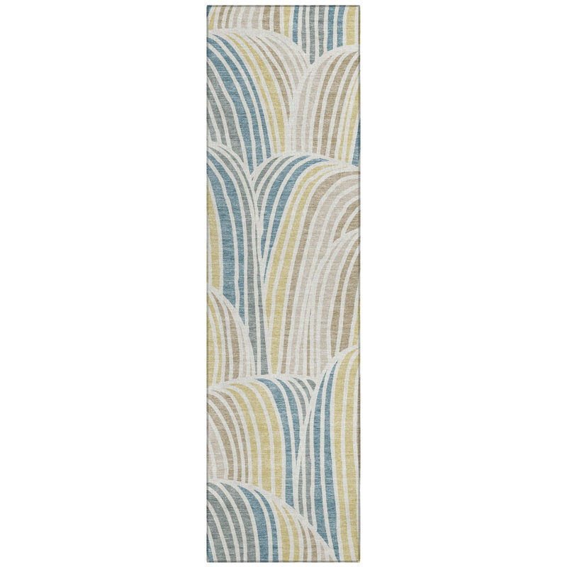 Machine Washable Indoor/Outdoor Chantille ACN2546 Mid-Century Modern Rug, Runner 2'3" x 7'6", Ivory