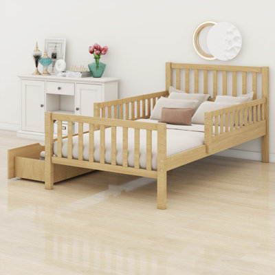 Sturdy Wood Platform Bed Frame Featuring Dual Guardrails and 2 Storage Drawers