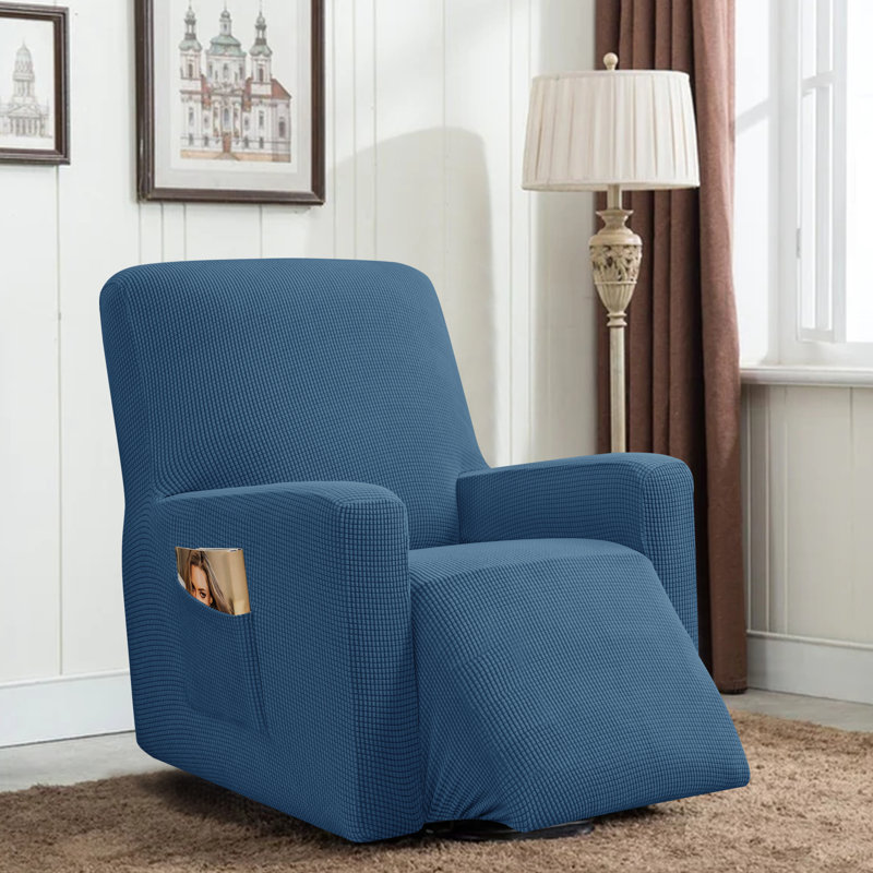 Housse pour fauteuil inclinable à coussins carrés/rectangulaires, Mélange de polyester bleu denim