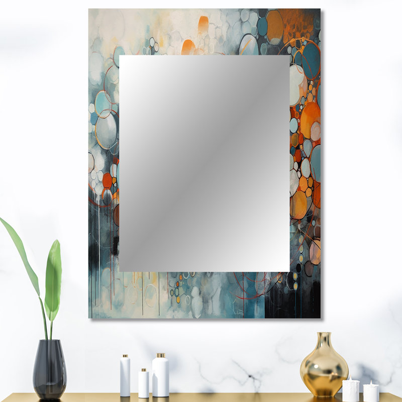 Orange et bleu géométrique illusions - miroir mural géométrique, miroir décoratif orange, impression d'art en métal