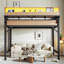 Structure de lit simple de taille mezzanine avec tablettes de rangement et panneau perforé, lit mezzanine en métal avec ports USB et lumières DEL-133270651