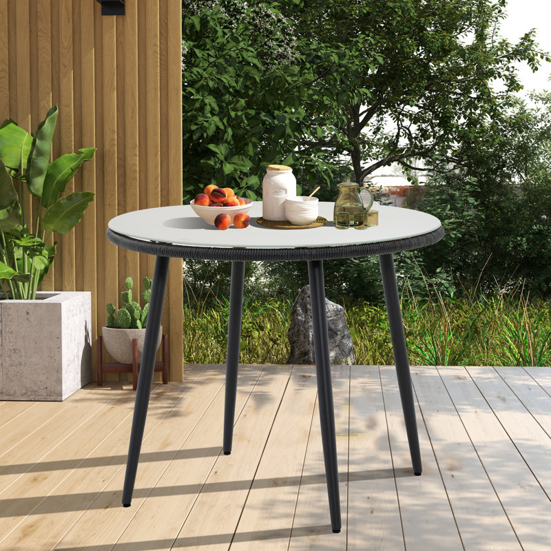 Johnella Round 35.4'' Outdoor Dining Table, Beige, Black