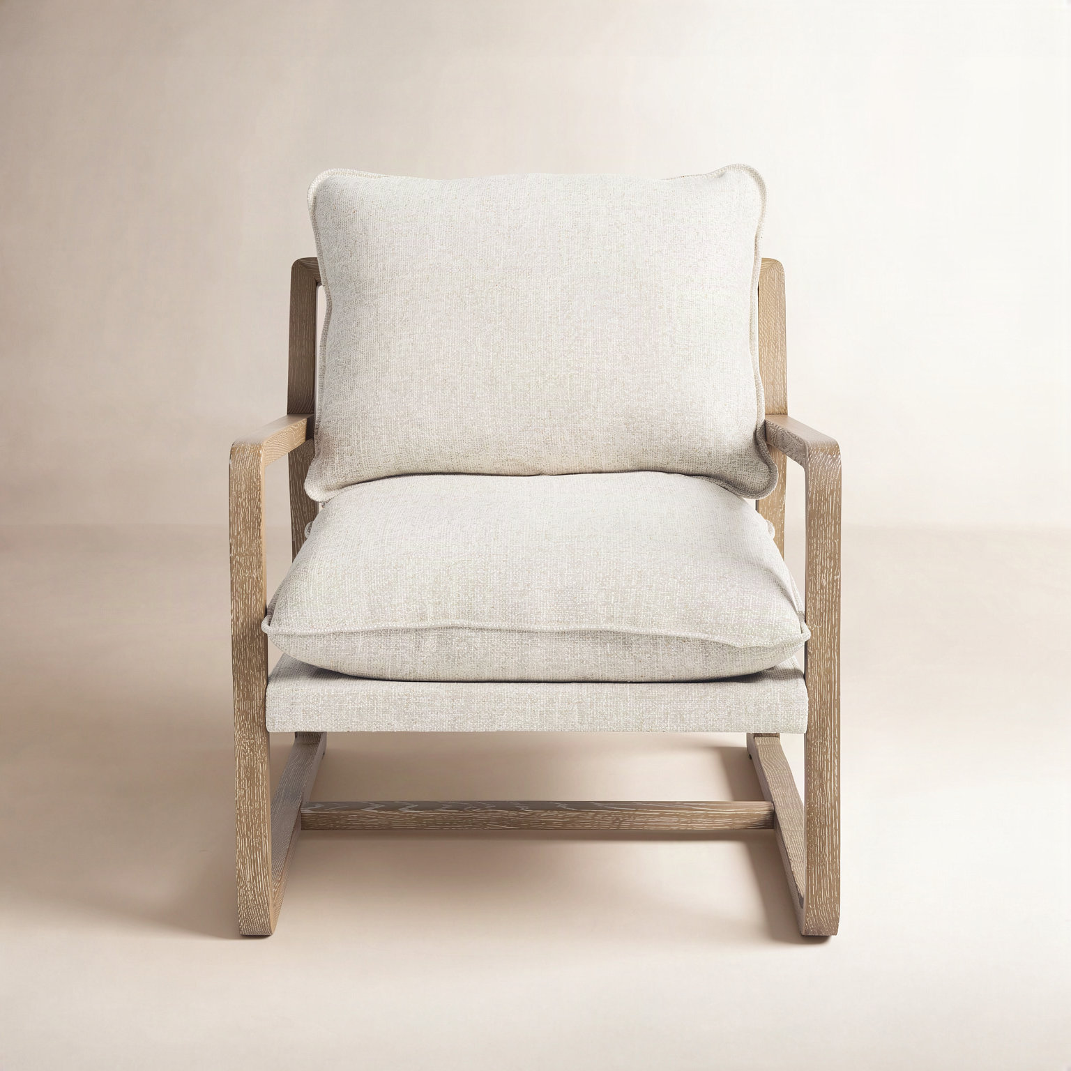 Windy Upholstered Armchair, Beige Polyester, Light Brown