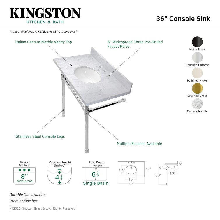 Kingston Brass Edwardian Ceramic Rectangular Console Bathroom Sink with  Overflow & Reviews