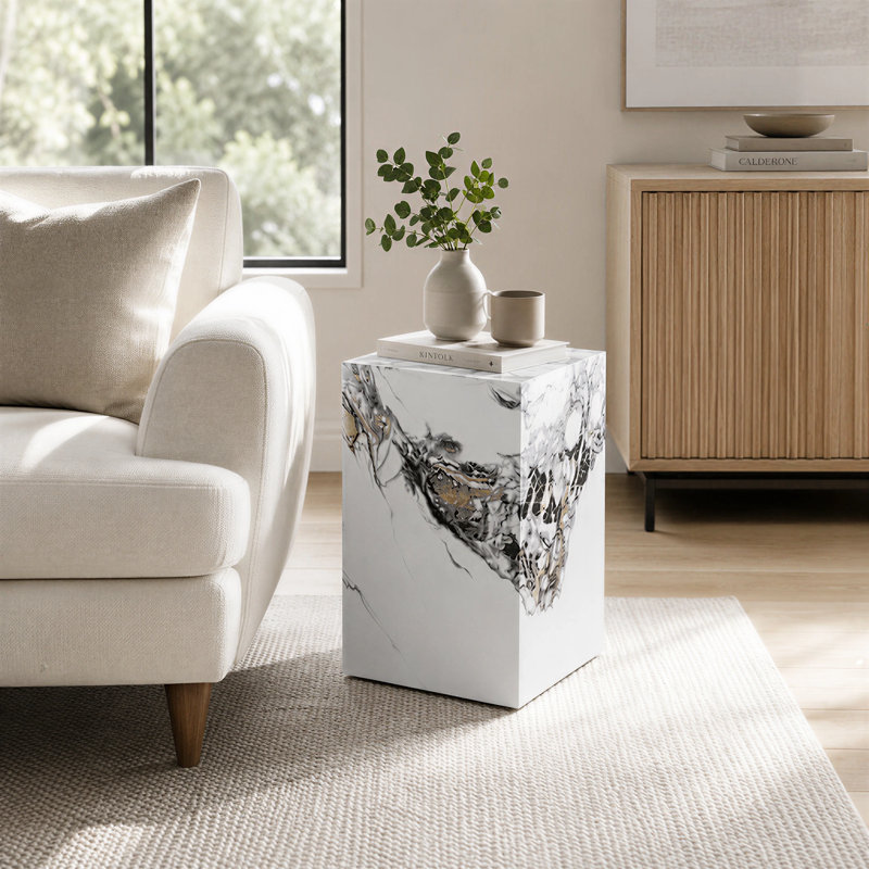 Table de bout compacte 20 po, Blanc, H 19,69 po x l 11,81 po x P 11,81 po