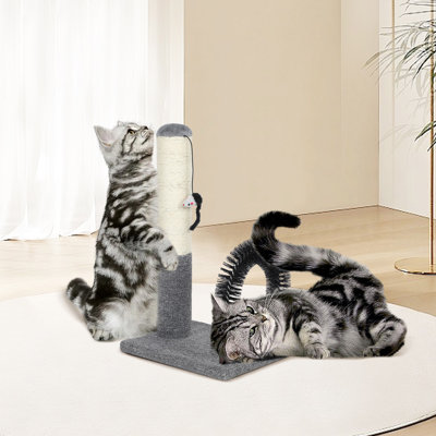Coussin de griffoir pour chat 18 pouces avec auto-toilettage pour chat, griffoir pour chat avec brosse à chat, poteau à griffer pour chat avec ballon suspendu, planche à gratter d'intérieur pour chatons, chats protégés