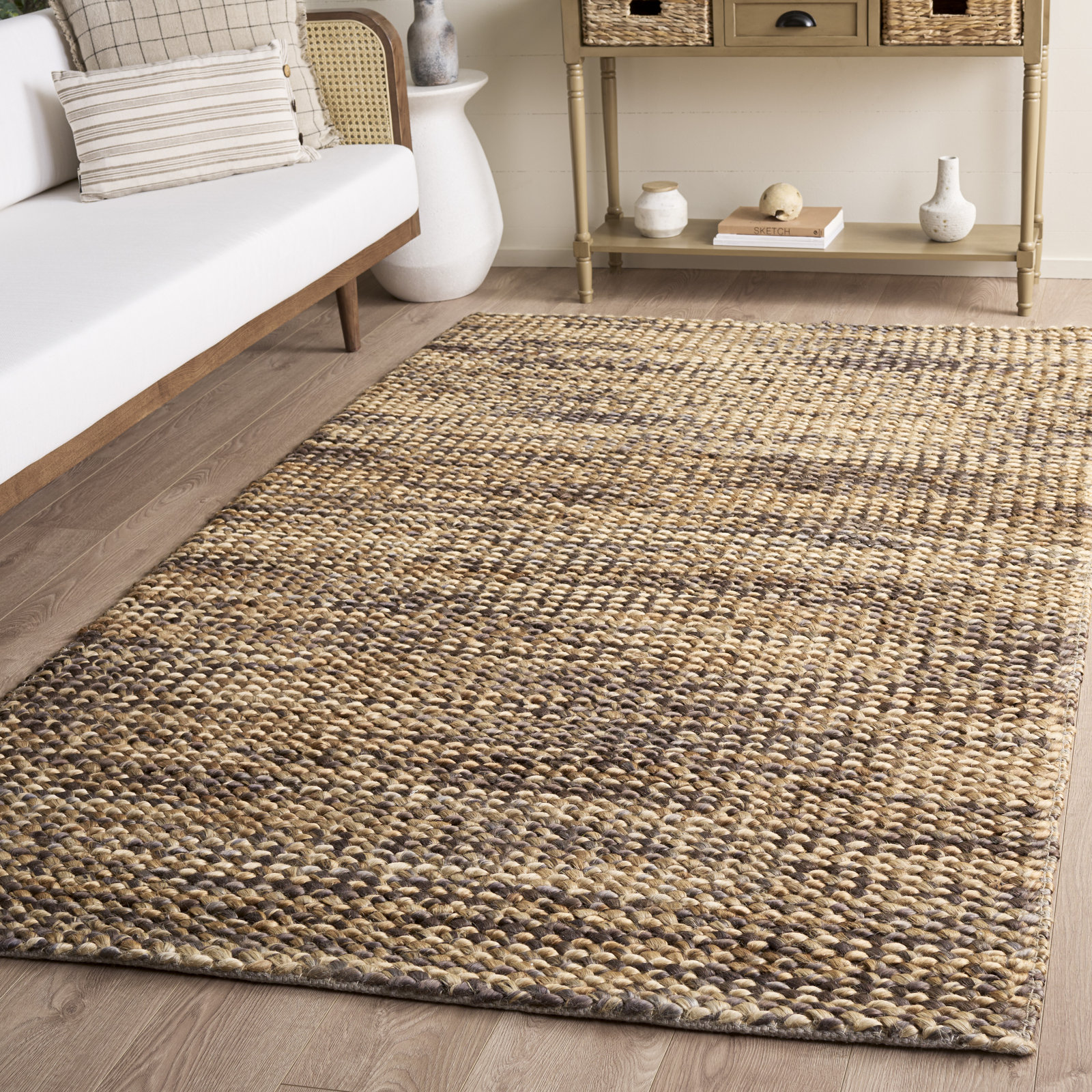 Hand-Woven Abstract Jute Rug, Rectangle 5' x 8'