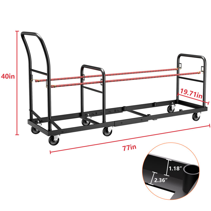 Chariot pliant robuste avec roulettes pour chaise roulante, pouvant accueillir 50 chaises, 500 lb (l 77 po x P 19,7 po x H 40 po)