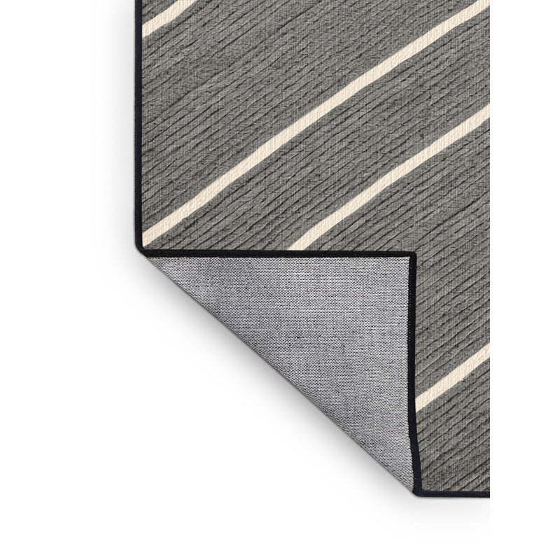 Washable Stone Gray Cream Striped Area Rug, Rectangle 5' x 7'