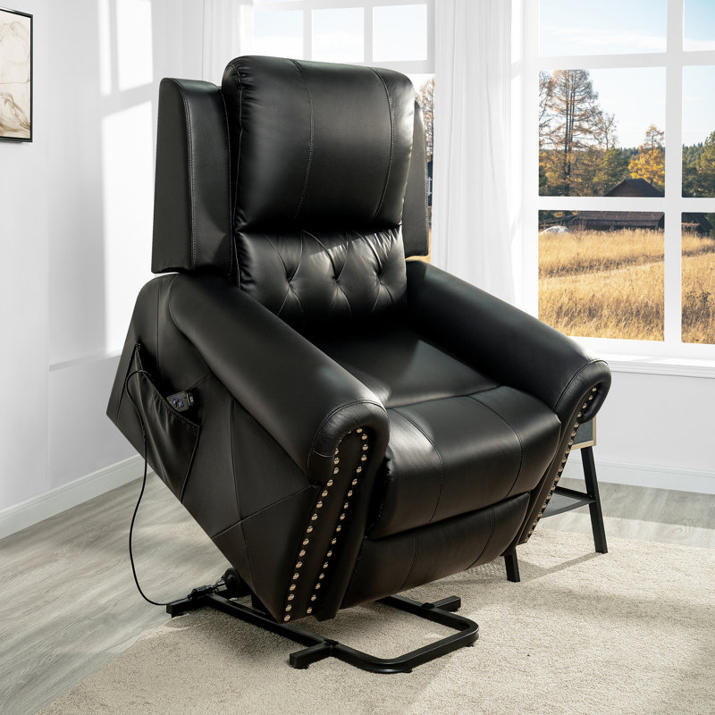 Oversized Air Leather Power Lift Recliner Chair with Footrest, Black
