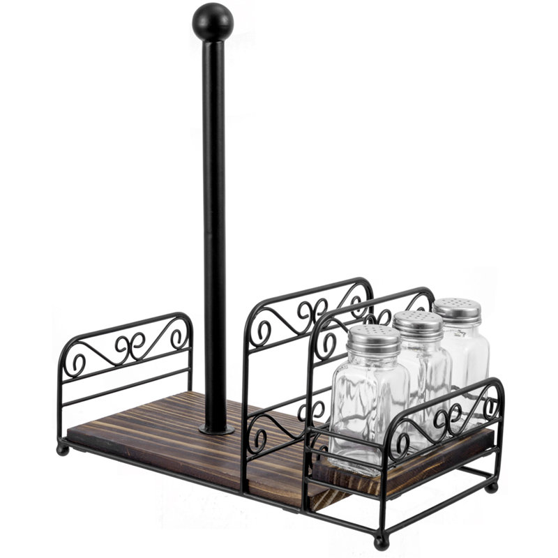 Metal and Solid Wood Paper Towel Holder