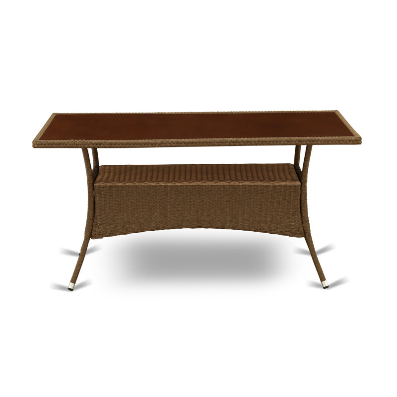 Table de salle à manger d'extérieur en osier rectangulaire avec plateau en verre, brun, Brun