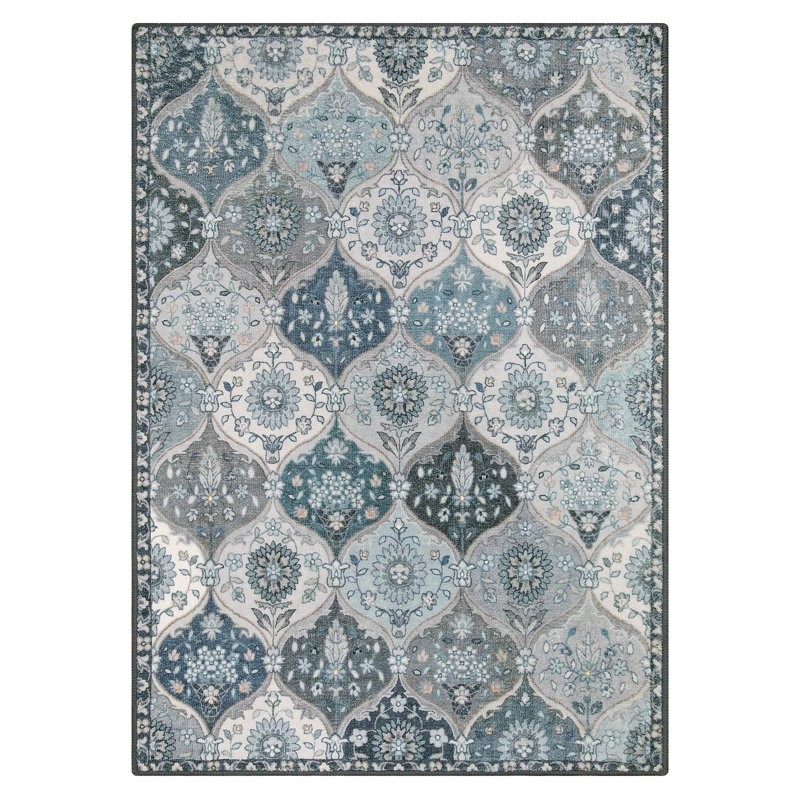 Violia Moroccan Bloom Medallion Area Rug – Plush Textured Accent with Non-Slip Backing, Rectangle 5' x 7'