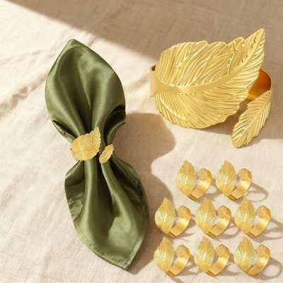 12 Pack Leaf Shaped Napkin Rings Set, Shiny Metal Fall Table Decor, Elegant Napkin Holders For Christmas Wedding Party Table Settings