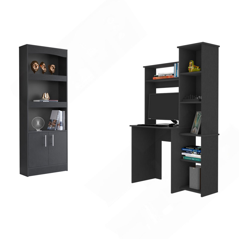 Ensemble de bureau 2 pièces, bibliothèque et bureau, noir