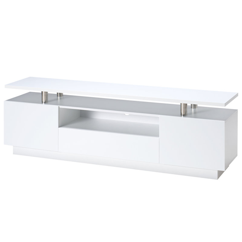 Bhhatu 70" High Gloss 2 Tier TV Stand With LED Light，Storage Cabinet & Open Shelf, White