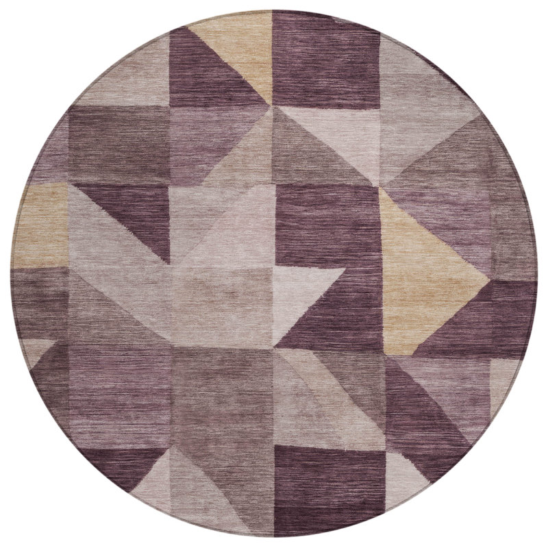 Machine Washable Indoor/Outdoor Jozwiak ACN2373 Geometric Rug, Round 8'