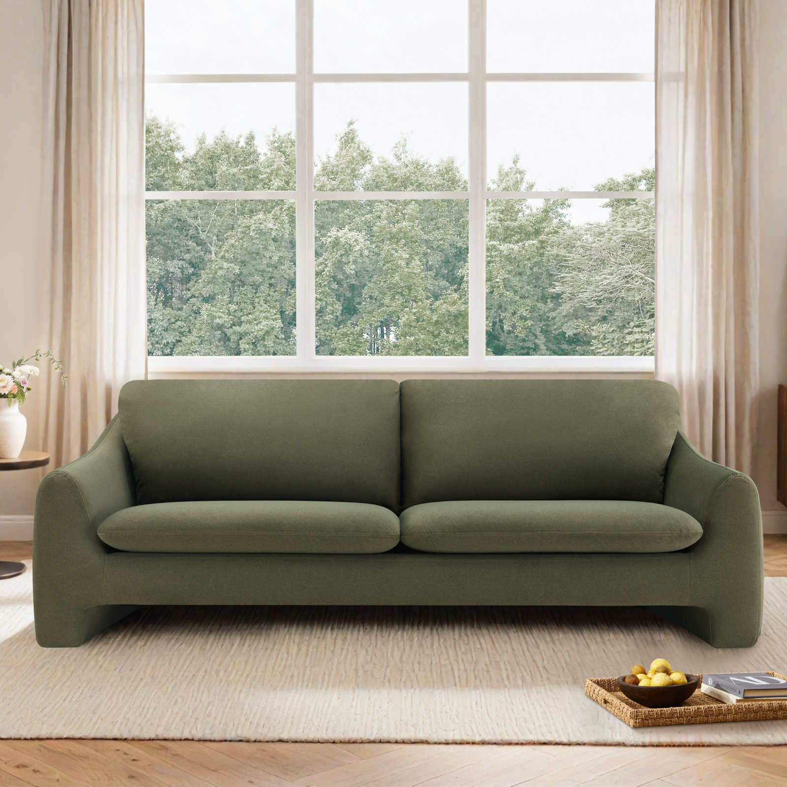 Elodie 87'' Upholstery Sofa, Vesper Forest Velvet