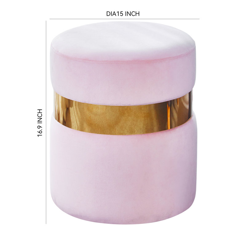 Piana Joselito 15'' Wide Velvet Round Ottoman, Pink Velvet