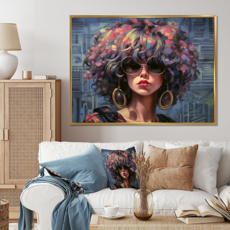 «Retro Cool Discopunk Queen I» sur toile, H 30 po x l 40 po x P 1,5 po, Cadre flottant doré