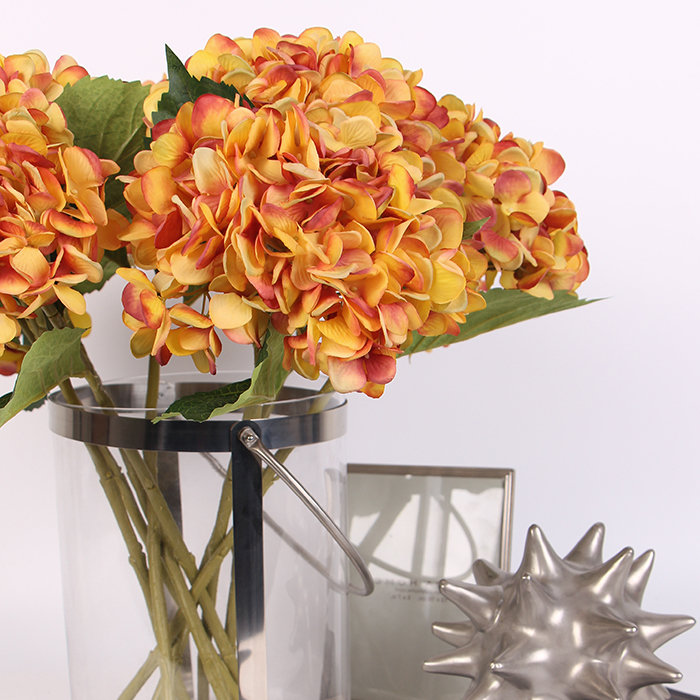 Silk Hydrangea Arrangement, 5 Stems, 18" H x 6" W x 6 D, Light Orange