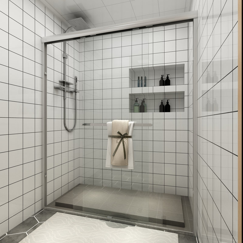 Sliding Framed Shower Door In Matte Black With Clear Glass, Chrome