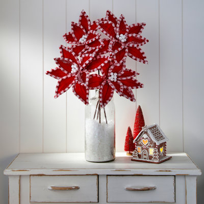 22" Candy With Snow Glitter Poinsettia Stem