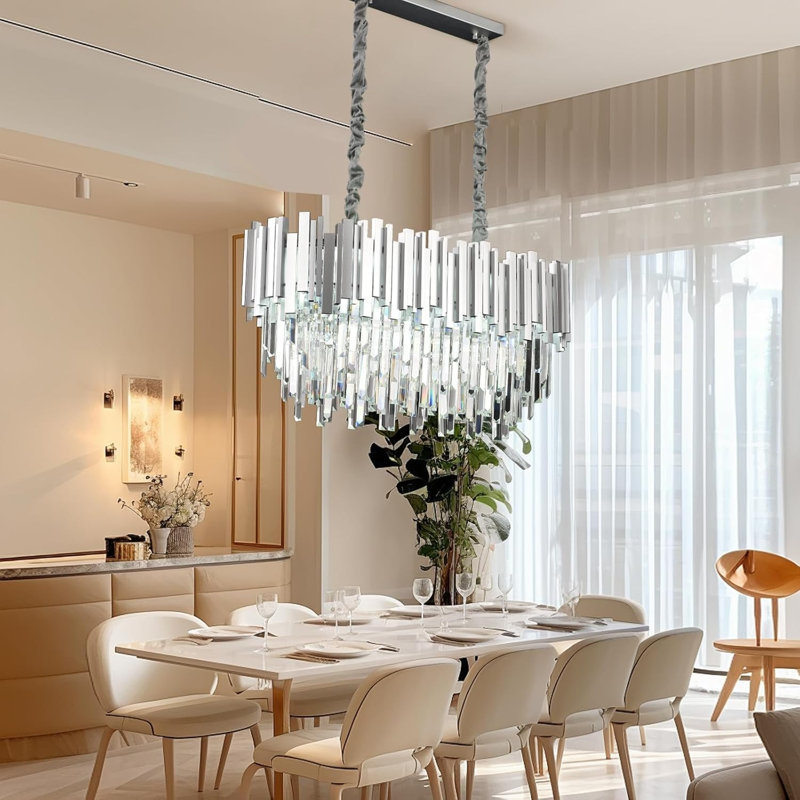 10 - Light Chandelier, Silver, Length 80cm