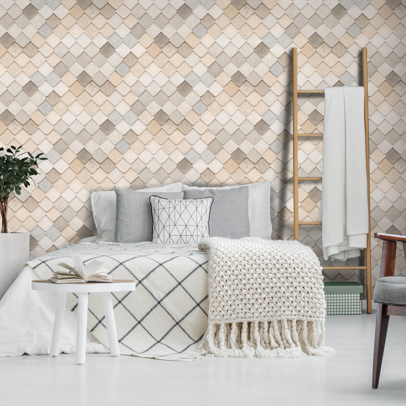 Papier peint carreaux rétro, Beige