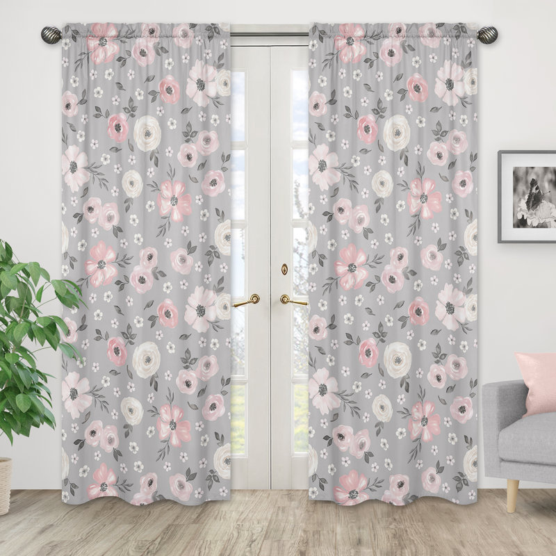 Floral Semi-Sheer Rod Pocket Curtain Panels